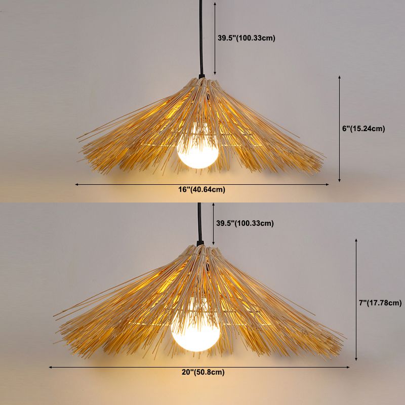 Asia Bamboo Down Pendant Hat Dining Room Hanging Ceiling Light with 1 Light