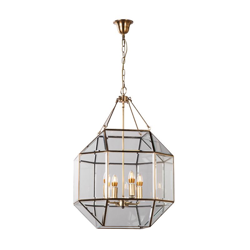 Clear Glass Geometric Chandelier Lamp Colonial 3 Heads Living Room Pendant Light Fixture