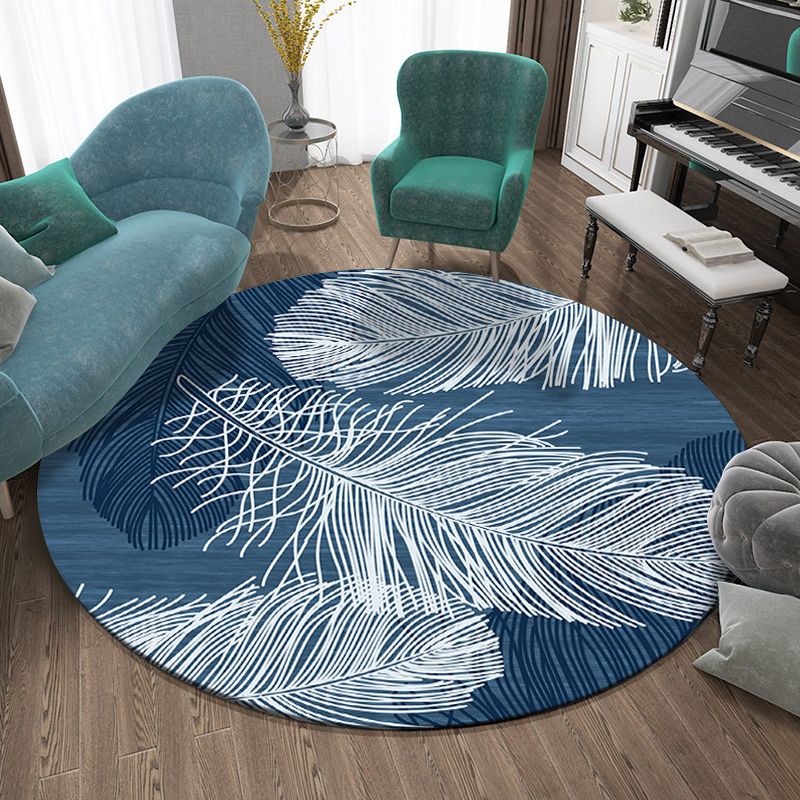 Round Multicolor Modern Indoor Rug Polyester Plant Print Rug Non-Slip Backing Indoor Rug for Bedroom