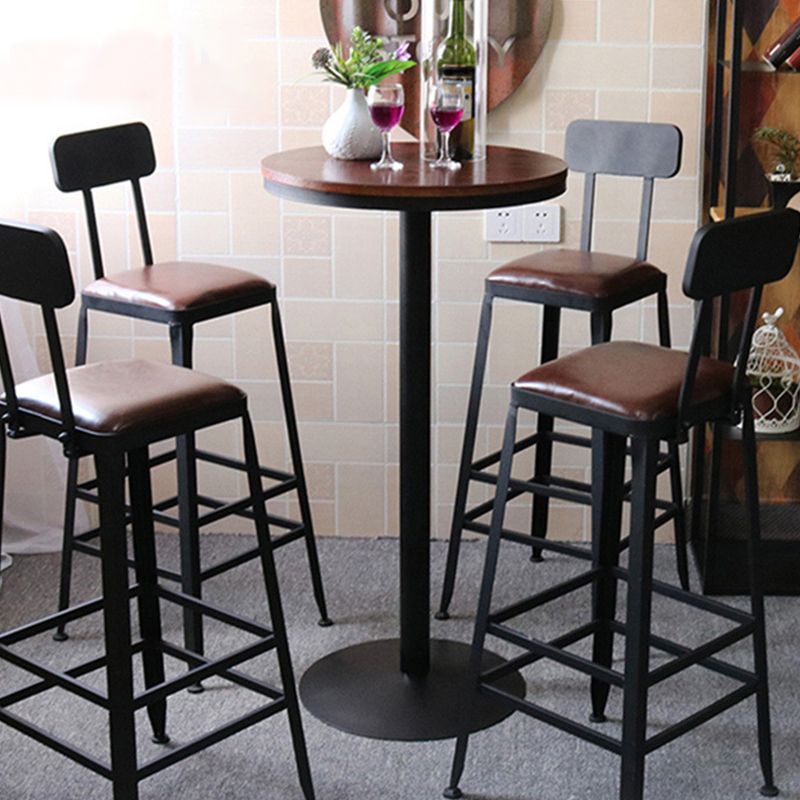 Industrial Faux Leather Dining Stool Low Back Bar Stool with Cushion