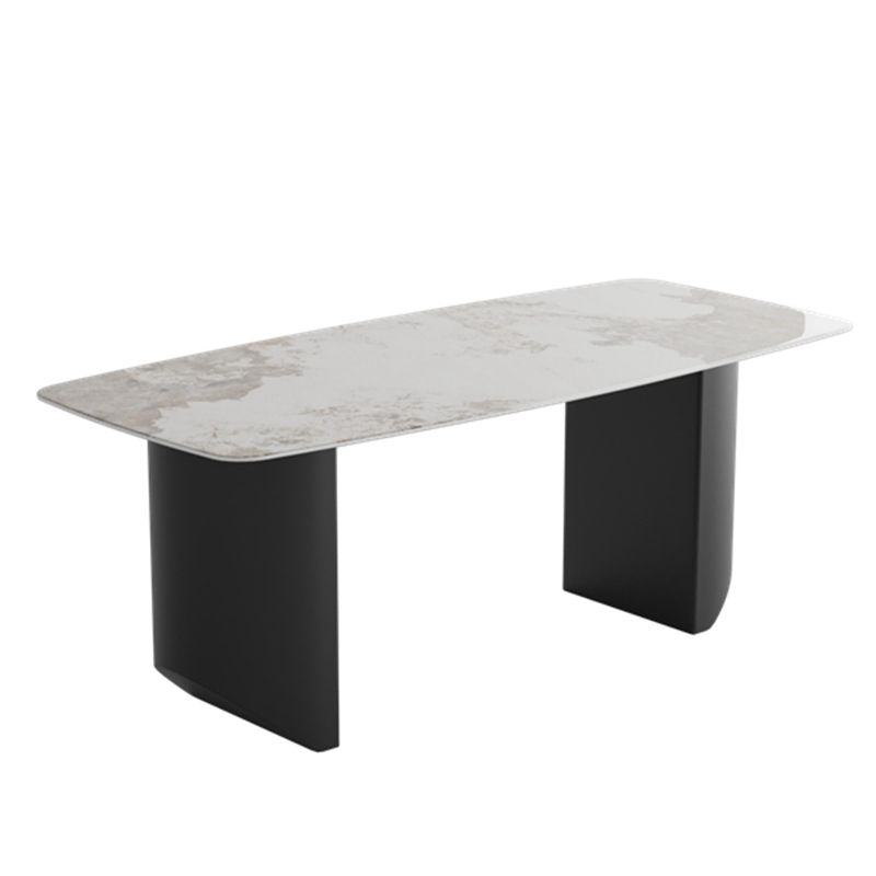 Modern Steel Dinette Set 1/2/7 Pieces Rectangle White Sintered Stone Top Dining Table Set