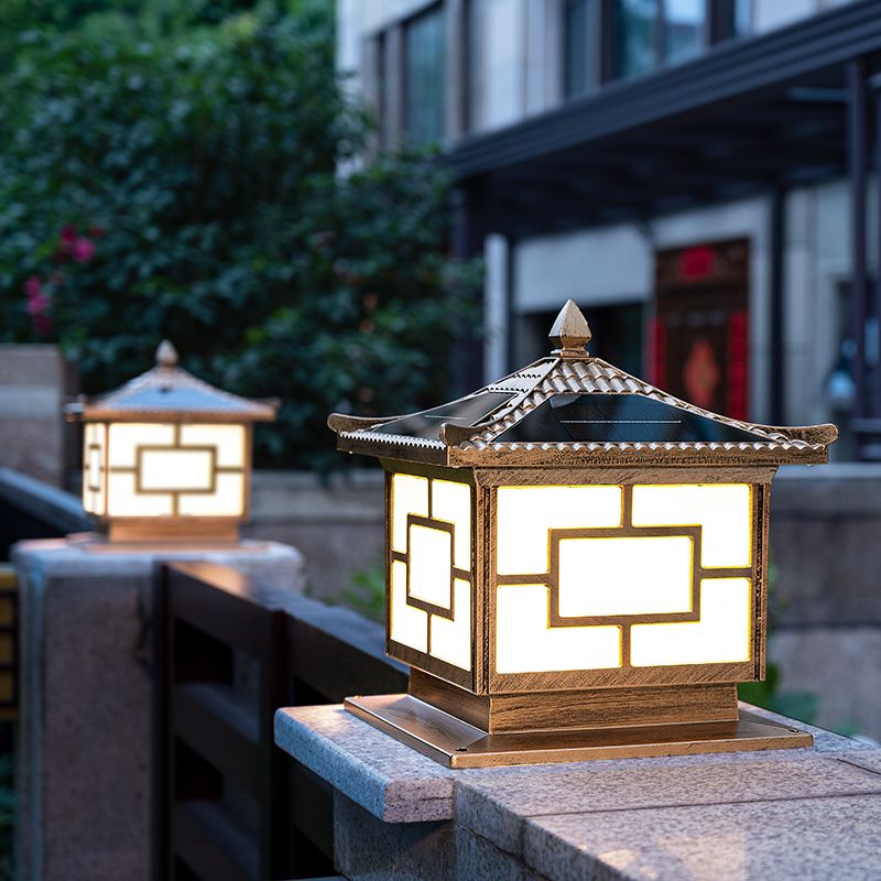 Contemporary Metallic LED Pillar Lamp Creative Solar Lighting Fixture for Garden