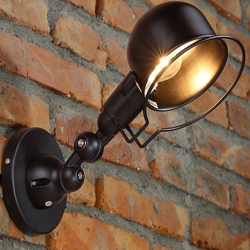 Industriestil Schwung Arm Wandlampe 1 Kopf Metall Wandleuchte mit Kuppelschatten in Schwarz
