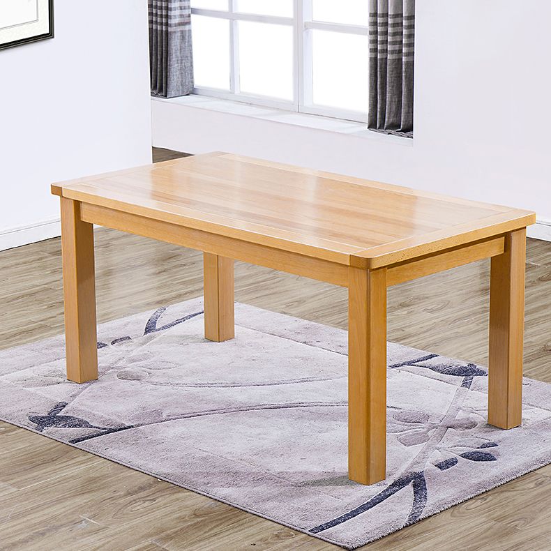 Modern Style Rectangle Dining Table Brown Solid Wood Dining Table with 4 Legs for Home