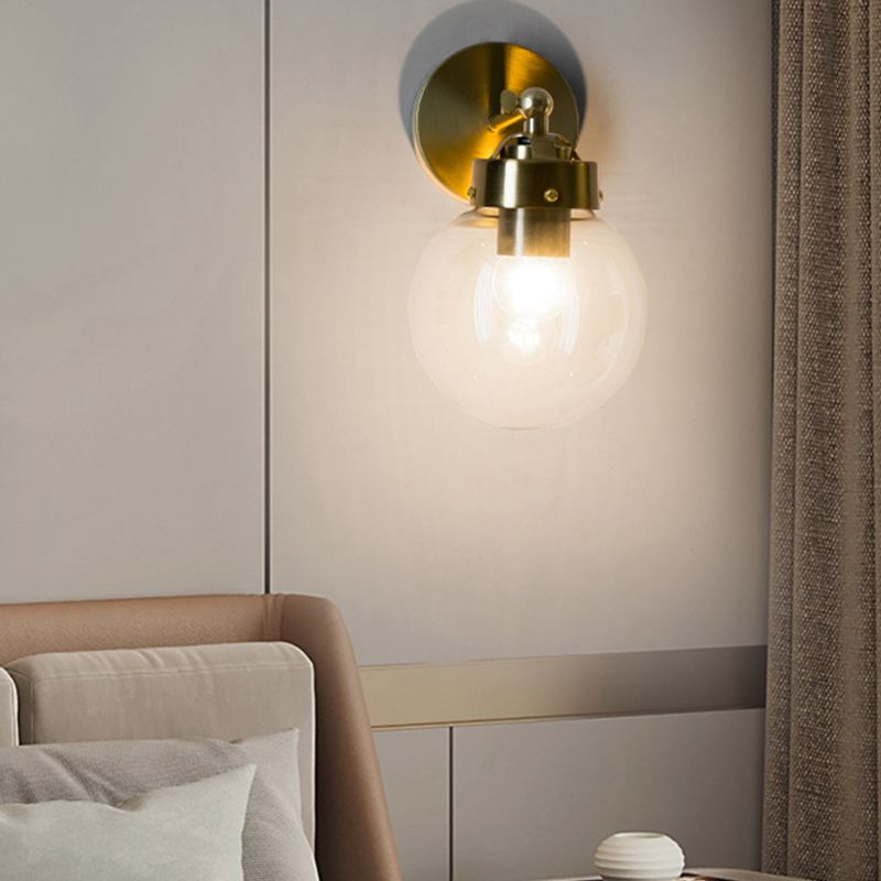 Industrial Style Ball Wall Sconce Glass 1 Light Sconces in Gold for Bedroom