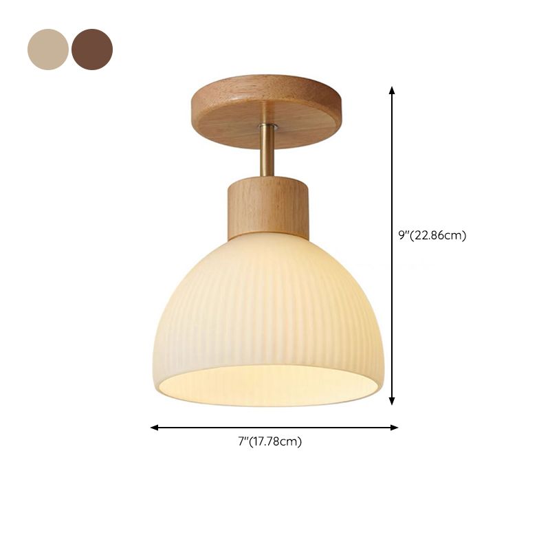 Contemporary Wood Ceiling Light White Shaded Flush Mount Lighting for Home