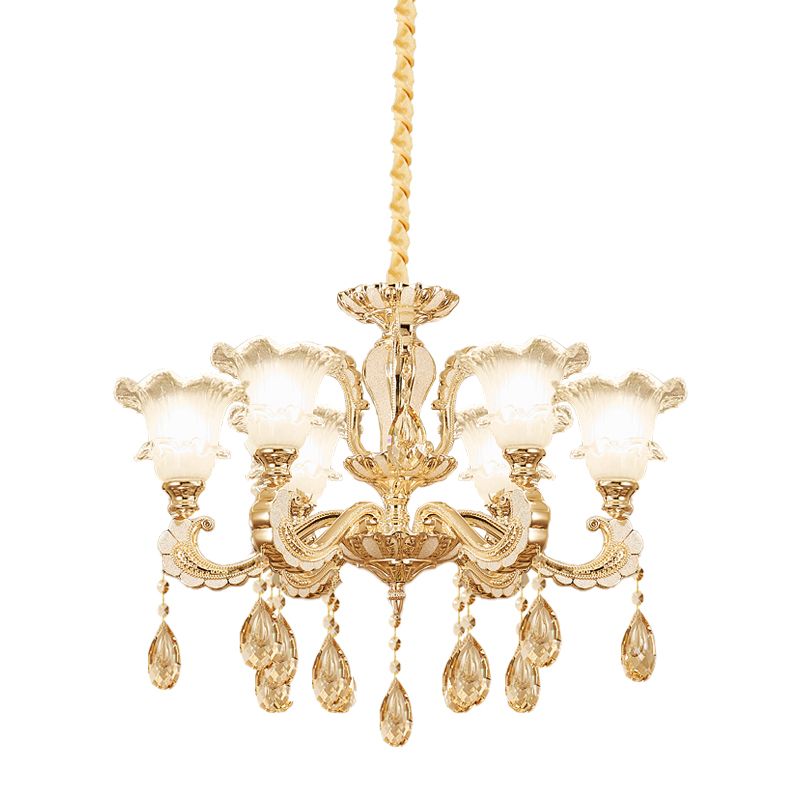 Frosted Glass Gold hanglamp lichte ruches 6 koppen traditionele kroonluchter lamp voor eetkamer