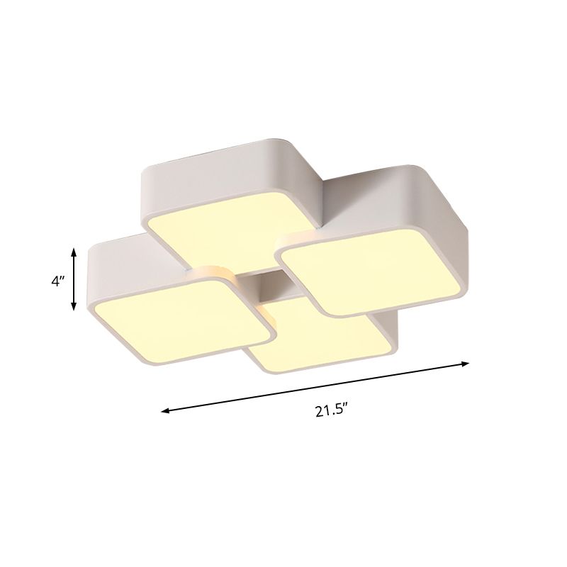 Diseño Cuadrado Vaciado de luz de techo Acrílico Modernista 4/6 Luces Acabado blanco Vaciado de luz fija en luz cálida/blanca