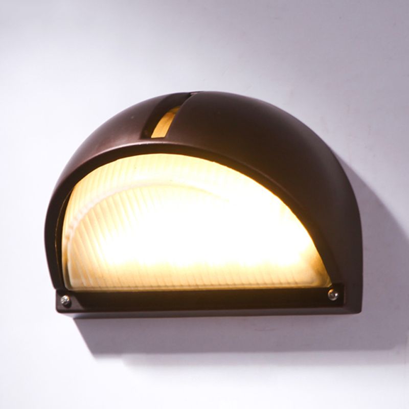 Semicircle/Oval Yard Flush Wall Sconce Farmhouse Frosted Ribbed Glass 1 Light Coffee Wall Light Fixture