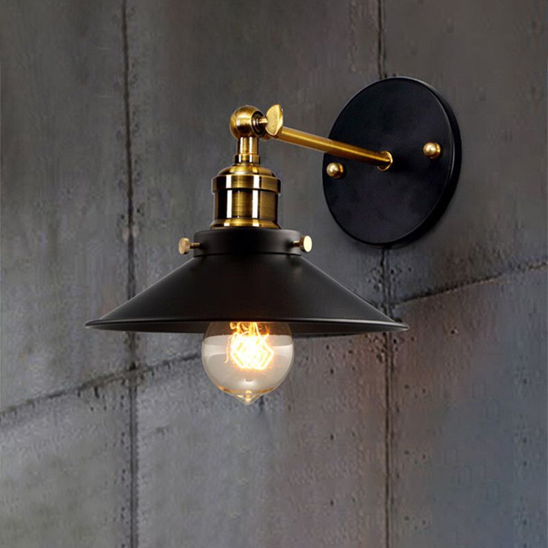 1-Light Flare Shade Wall Sconce Industrial Style Metal Wall Lighting in Black
