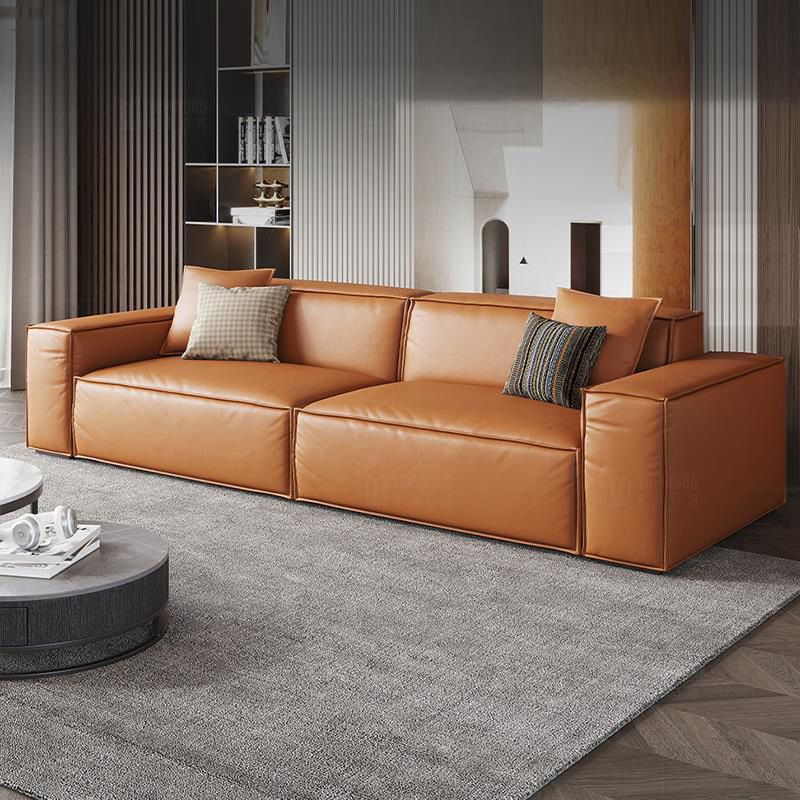 Contemporary Genuine Leather Settee Square Arm Loveseat in Green/Beige/Brown/Gray
