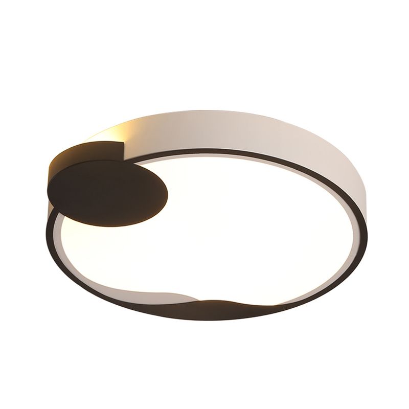 16"/19.5" W Drum Acrylic Flush Mount Fixture Modernism White and Black LED Ceiling Lamp in White/Warm Light