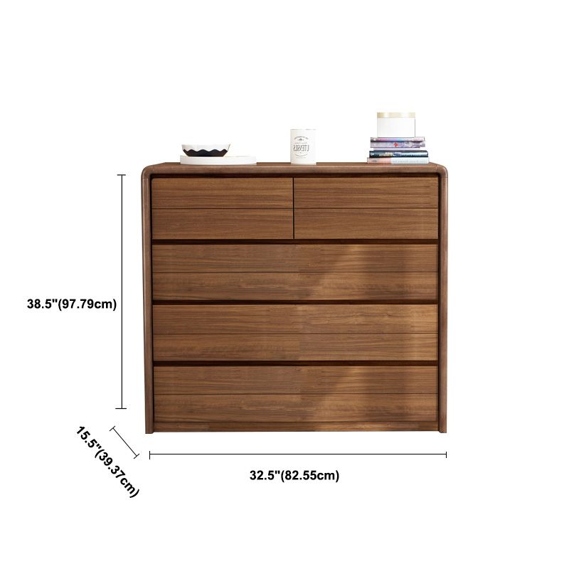 Modern Style Brown Storage Chest Dresser Solid Wood Chest with Drawers