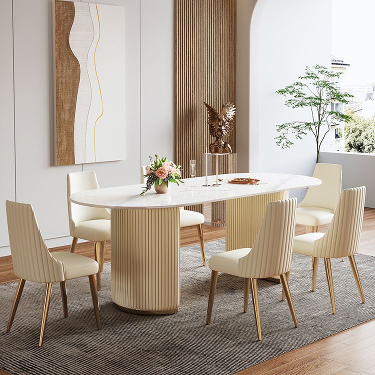 Luxury Double Pedestal Dining Table Oval Stone Top Dining Table for Dining Room