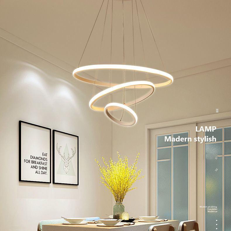 Modern Chandelier Lights Multiple Rings Hanging Ceiling Lights Metal Chain Chandelier