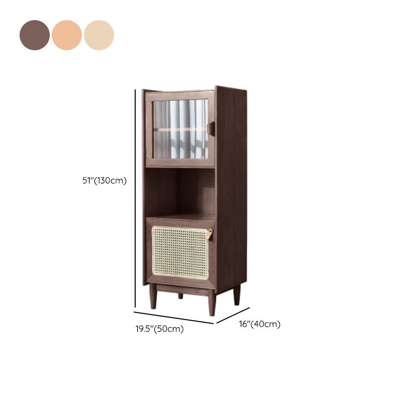 51.2" Tall Solid Wood Storage Cabinet with Glass Paned 2 - Door Rattan Accent Chest