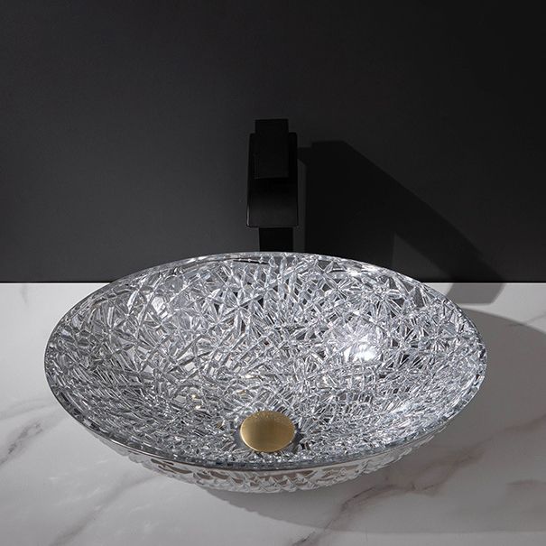 Creative Oval Bathroom Sink Glass Vessel Lavatory Sink with Pop-Up Drain