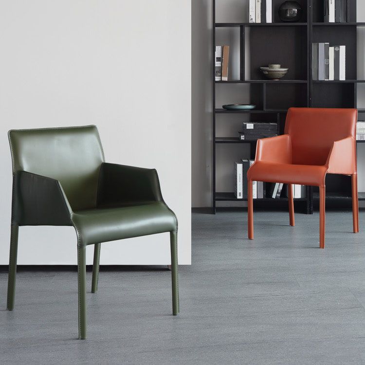 Leather Matte Finish Dining Chair Designer Style Home Solid Back Arm Chair