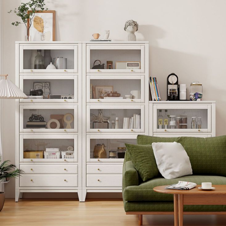 White Standard Bookshelf Modern Wooden Bookcase with Cabinets