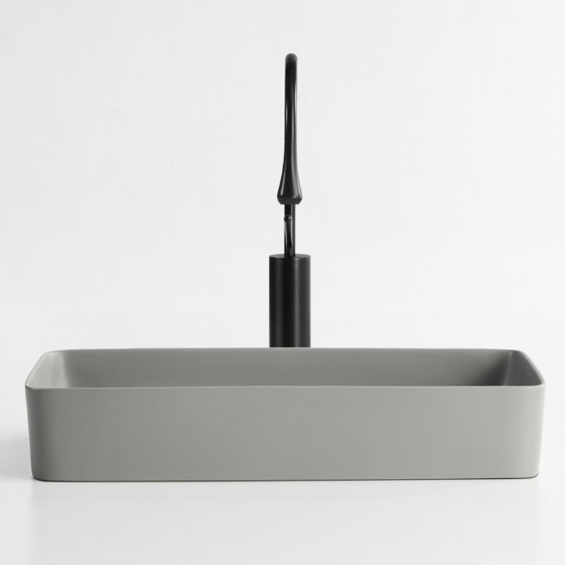 Contemporary Bathroom Sink Rectangular Porcelain Vessel Lavatory Sink with Pop-Up Drain