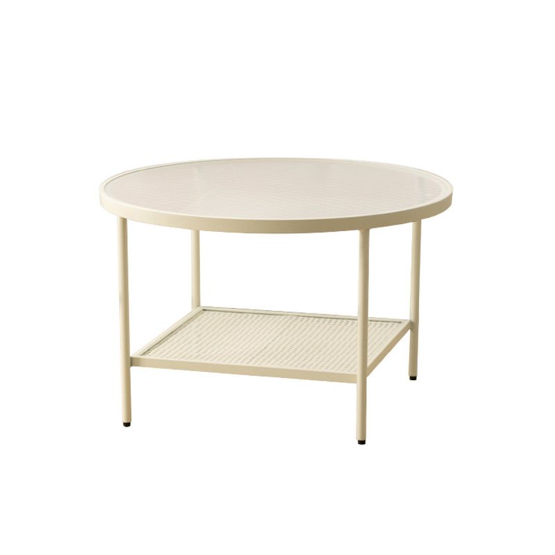 Modern 17.7"H Round Glass Cocktail Table Iron 4 Legs Coffee Table with Shelf