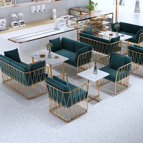 Glam Kitchen Table with Faux Marble Top Gold Metal Legs for Home