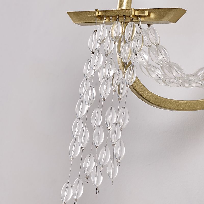 Metal Candle Wall Sconce Lighting Modern Luxurious 2-Head Gold Wall Light with Crystal Tassel