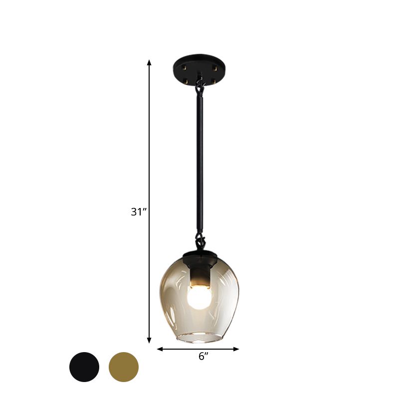 Retro Wine Cup Clear Dimple Glass Pendant 1 Head Hanging Ceiling Light in Black/Gold for Kitchen