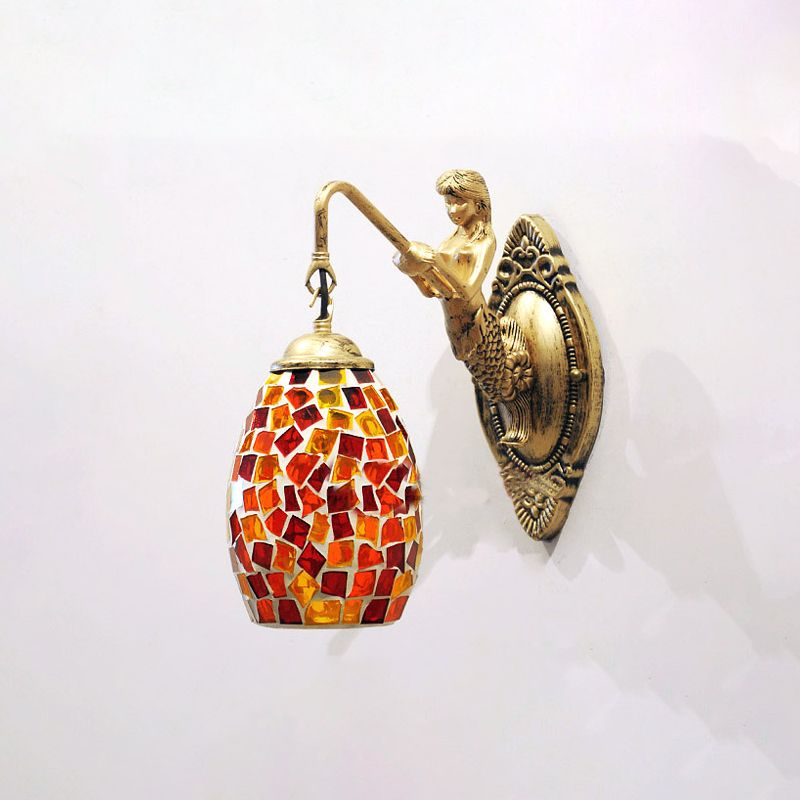 Dome Vanity Lamp 1 Light Silver/Red/Yellow Stained Glass Mediterranean Stylish Sconce Light Fixture for Bathroom