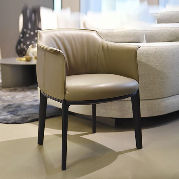 Modern Leather Armrest Fixed Backrest Black Base Upholstered Armed Chair