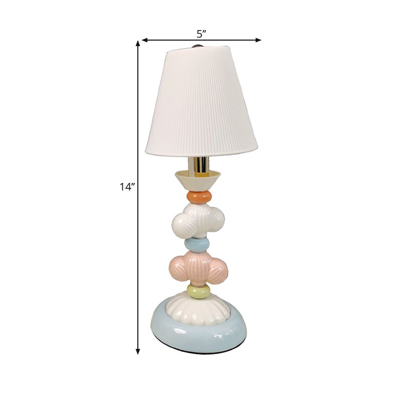 Fabric Conical Reading Book Light Kids 1-Light Table Lamp with Round Ceramic Base in White