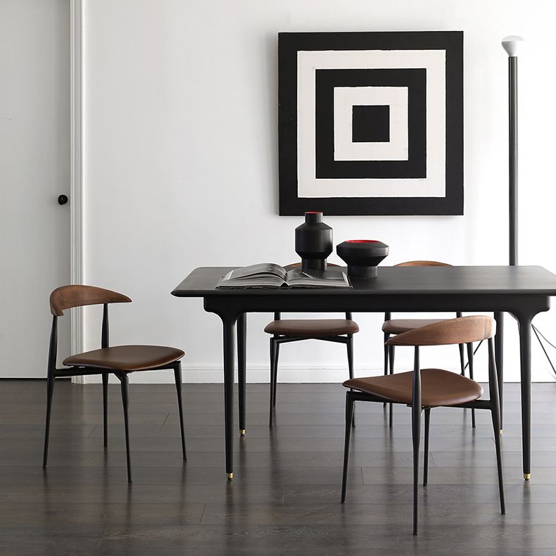 Industrial Upholstered Armless Chair Black Legs Kitchen Open Back Dining Chair