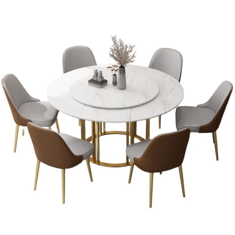 Round Sintered Stone Dining Table Traditional Luxury Dining Table with Gold Base