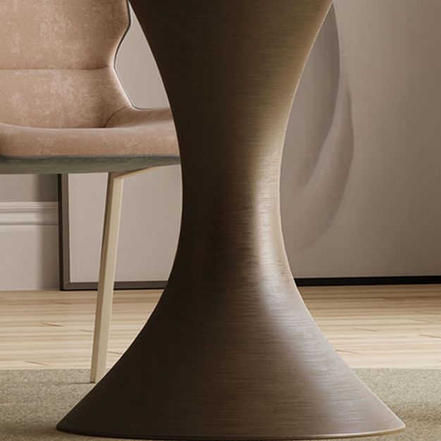 Sintered Stone Top Dining Table without Turntable Luxury Round Table with Metal Pedestal