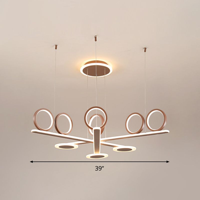 Luz de suspensión LED acrílica contemporánea de la lámpara del colgante de anillo de café con luz cálida/blanca, 31.5 "/39" de ancho