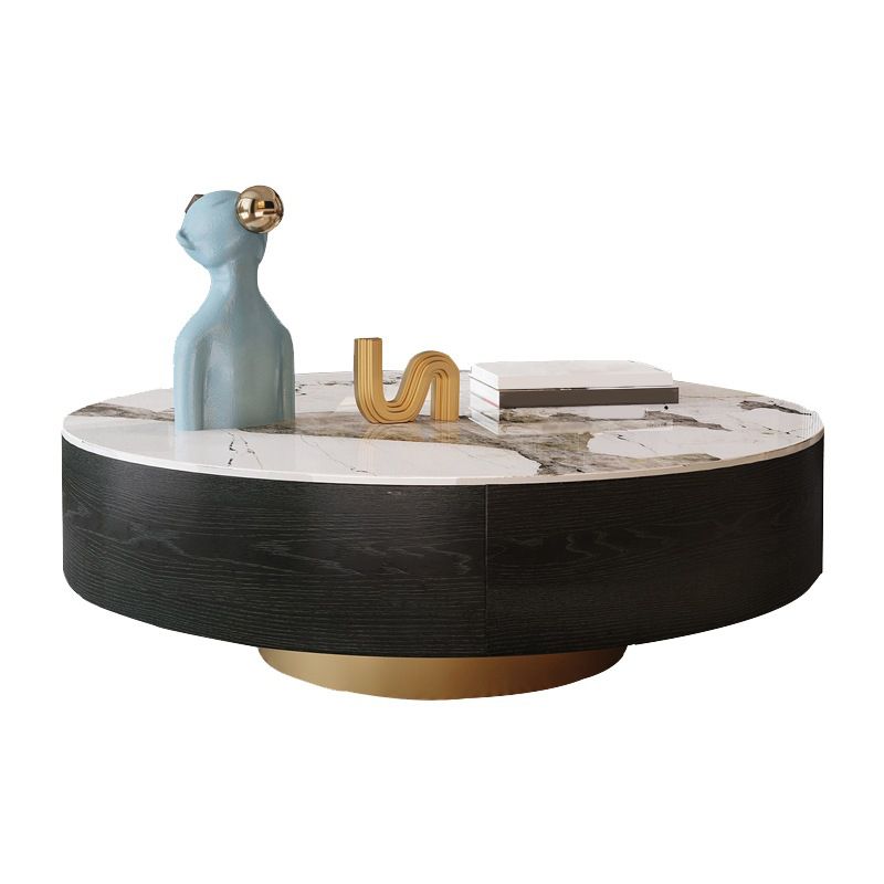 Luxurious Stone Round Coffee Cocktail Table with Storage Drawer
