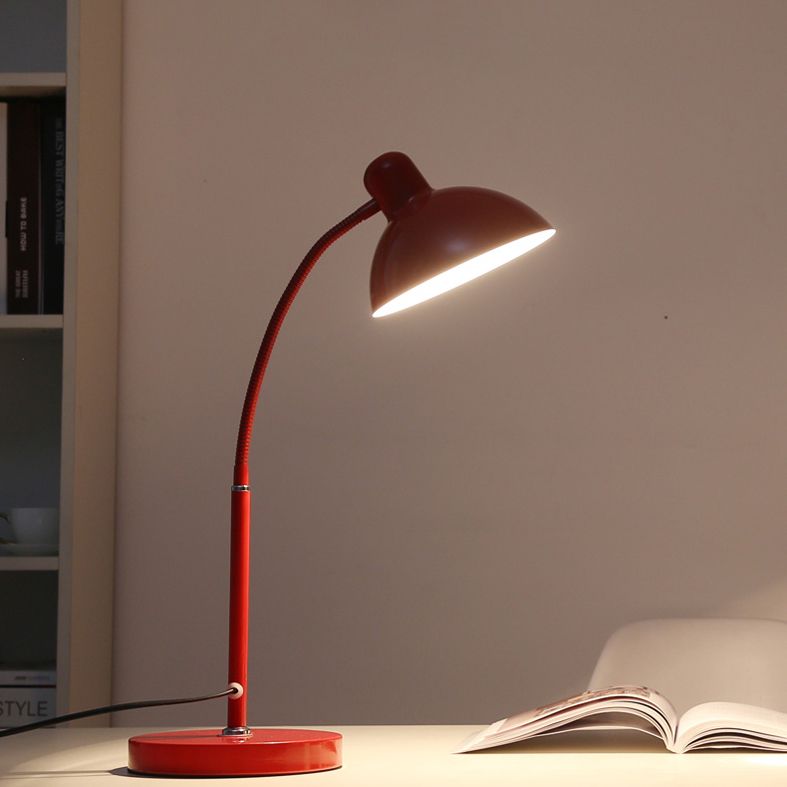 Bowl Shade Flexible Reading Lamp Macaron Style Metal 1 Bulb Bedroom Table Light