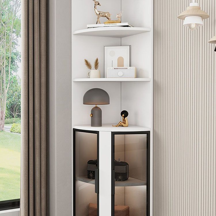 Wood Glass Paned Corner Modern Bar Pulls Accent Cabinet with Doors