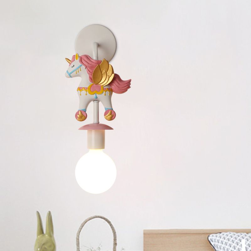 Rainbow Unicorn Wall Lighting Kids Resin 1 Bulb Pink/Blue Wall Light Fixture with Globe Glass Shade