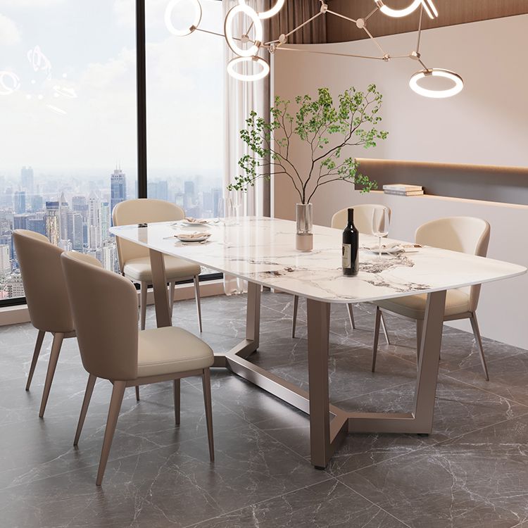 Modern Stone Rectangle Dining Table Metal Base for Dining Room