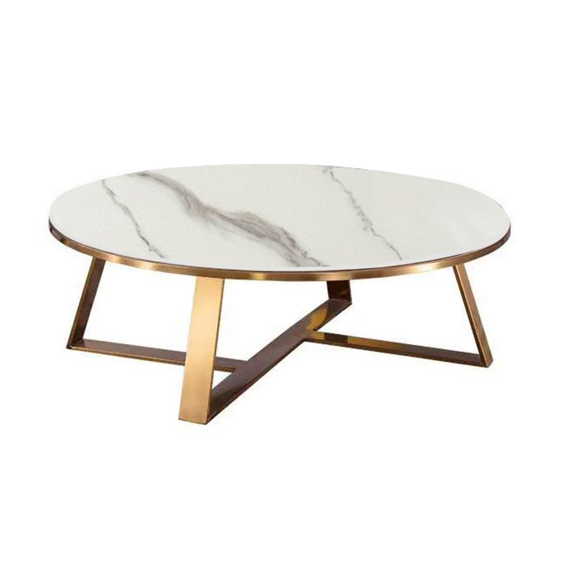 Luxurious Coffee Table Metal Cross Legs Cocktail Table in Gold
