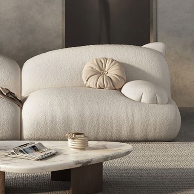 White Recessed Arm Sofa Contemporary Standard Sofa for Living Room, Apartment
