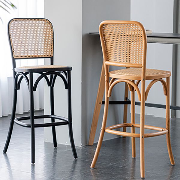 Contemporary 45" Height Backrest Solid Wood and Rattan Counter Stool