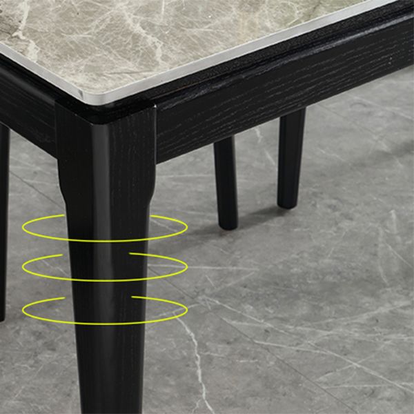 Rectangle 4 Legs Modern Dining Table Grey Tone Fixed Table of Sintered Stone