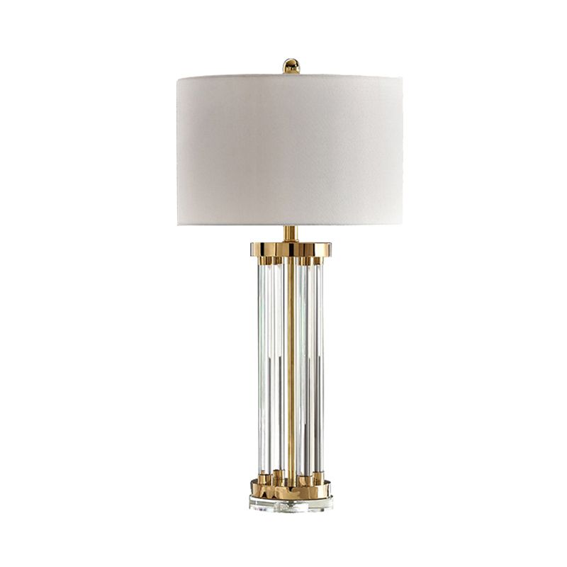 Table de tube moderne Lumière Crystal Crystal 1 lampe de bureau de bulbe en blanc avec de l'ombre en tissu