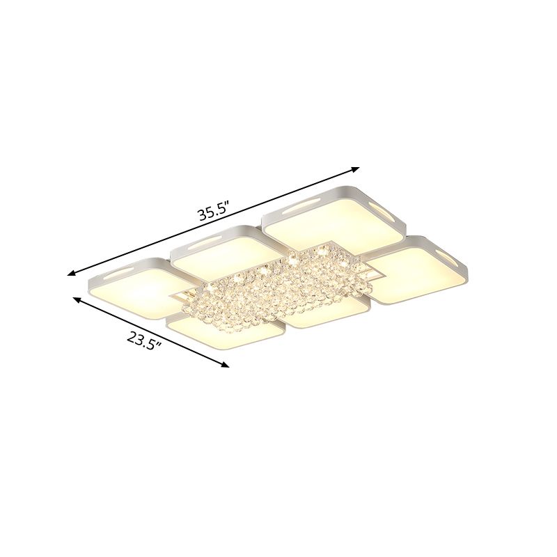 Acryl-Rechteck-Unterputz-Deckenleuchte, moderne weiße LED-Innenbeleuchtung mit Kristallkugel, 23,5"/35,5" W