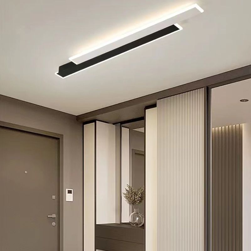 Metal Linear Shape Wall Light Modern 2-Lights Wall Mounted Light Fixture in Black