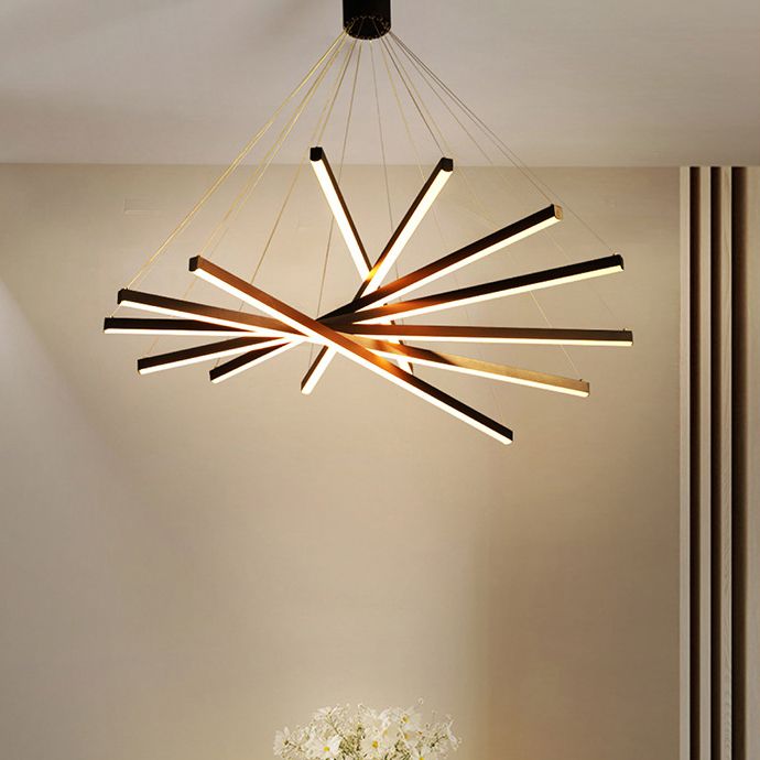Linear Ceiling Pendant Light Minimalist Style Metal LED Black Chandelier Pendant Light