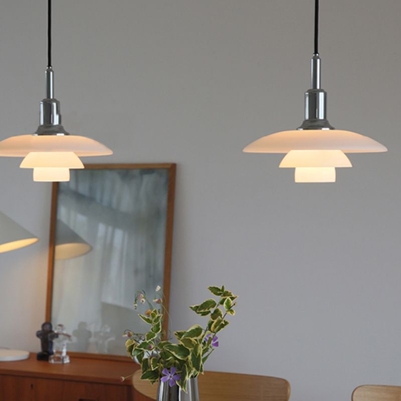 1-Light White Glass Suspended Lighting Fixture Minimalism Pendant Light Kit for Bedroom