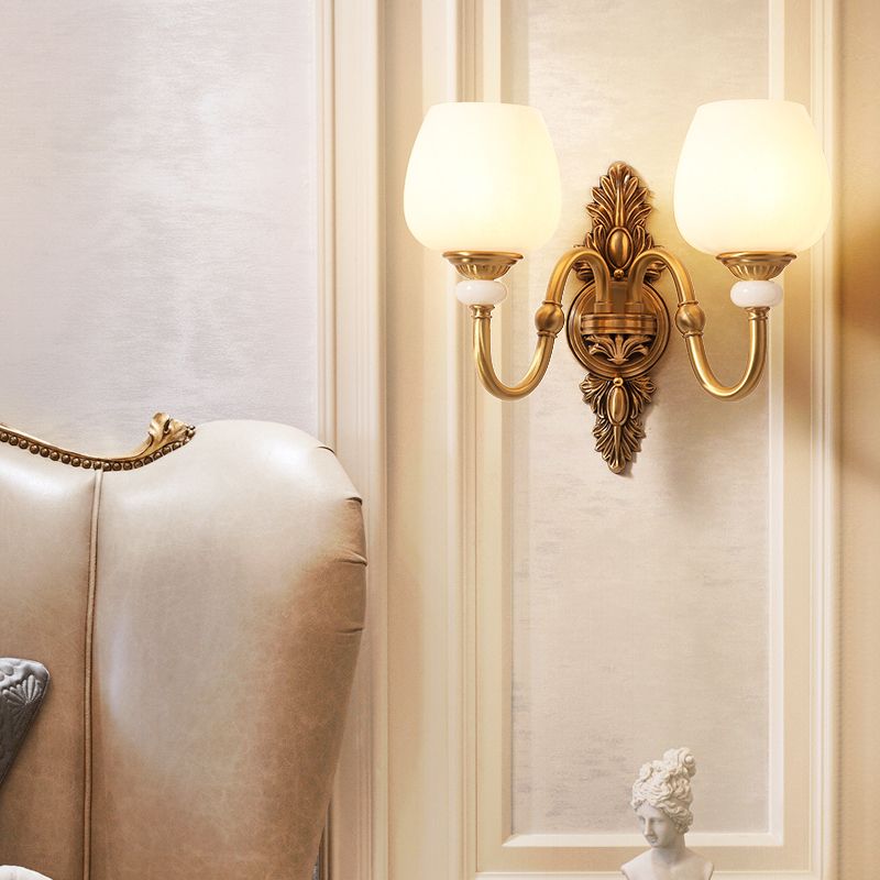 Copper Gold LED Wall Sconce in Modern Luxury Style Glass Indoor Wall Light with Jade Decoration